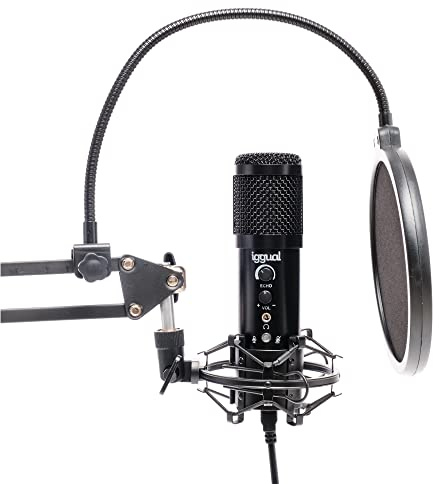 iggual - Micrófono USB con Brazo Ajustable Pro Voice - Microfono Compatible con Windows, macOS, Android, PS4, PS5 - No Necesita Software
