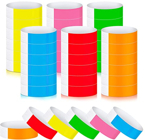 Epakh 600 Pcs Paper Wrist Bands Neon,Blue, Pink, Red, Yellow, Orange, Green