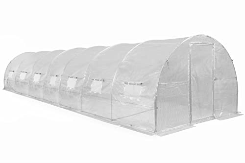 Garden Point | Folien-Tunnel | 3 x 10 x 2 m | weiß | Hausblatt | Gewächshauszelt | Pflanzenzaun | Tomate aus Gewächshaus | mit Tür