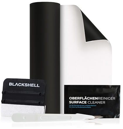 Blackshell® Universal Lackschutzfolie schwarz matt 20cm x 100cm mit Werkzeug Set zum Folieren Folie selbstklebend als Auto Folie, Motorrad Folie, Fahrrad Schutzfolie