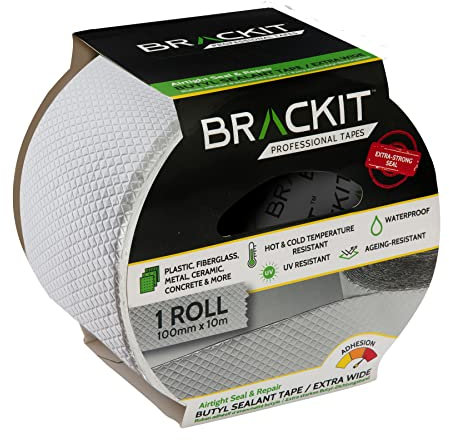Brackit Heavy Duty, Waterproof, Silver Butyl Tape, Flashing Tape; 100mm x 10m; Extra Thick – for Insulation or Repairing Sealing Leaks in Roofs, Pipes, Windowsills