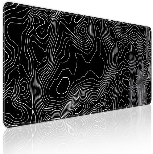 Bzu topografisk kontur utökad stor musmatta stor, XL spelmusmatta skrivbordsdyna, 80 x 30 cm lång datortangentbord musmatta med 3 mm halkfri bas och sydd kant för hemmakontorets arbete