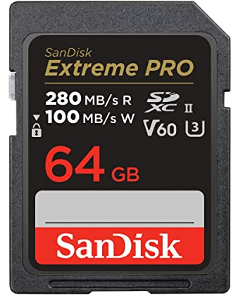 SanDisk 64 GB Extreme PRO Tarjeta de memoria SDXC, con hasta 280 MB/s, UHS-II, C10, U3, V60