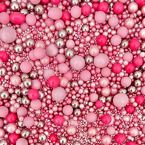 Pink metallic hot pink sprinkles for party pearls chocolate balls edible cupcake cake toppers biscuits pearls decoration 100s 1000s bright hen party bridal baking PINK LEMONADE