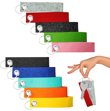 RAFIYU 20 Stück Filzanhänger Rohling Mit Edelstahl Ring - Schlüsselanhänger Beschriftbar Für DIY Handwerk - 13 x 3 CM