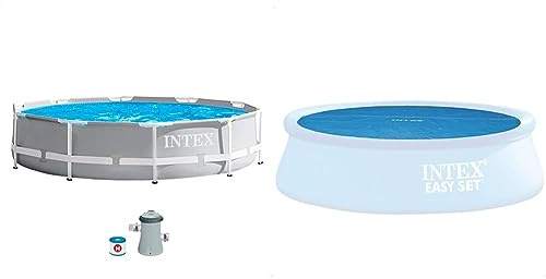 Intex - 26702NP - Kit Piscinette Prism Frame Ronde Tubulaire (Ø) 3,05 X (H) 0,76M & 29021 - Bâche A Bulles Diam 2,87M pour Piscine Diam 3,05M