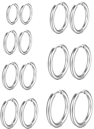 RTRTGS 7 Pares Pendientes con Bisagra de Acero Inoxidable Anillos Segmento Aros Huggie Piercing Oreja Joyas 8-20mm