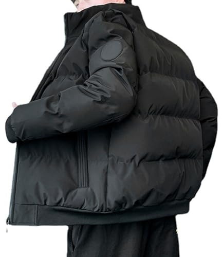 shownicer Cappotto Invernale Corte Uomo Casual Taglie Forti Piumino Caldo Giubbotto Corte Cappotti Parka Giacche con Cappuccio per Esterni B Nero XS