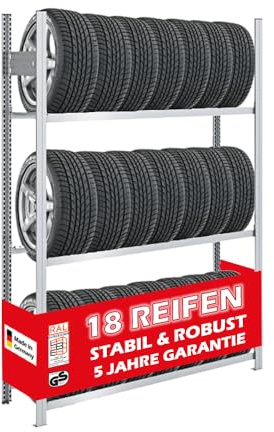 PROREGAL Reifenregal TIRE PRO Made in Germany | Grundregal | HxBxT 200x150x43cm | 150kg Fachlast | bis zu 18 Reifen auf 3 Ebenen | Verzinkt | Reifenständer Garagenregal