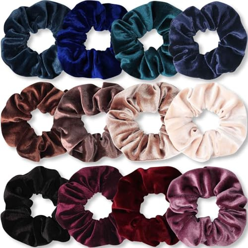 Kavya Hårsnodd dam scrunchies sammet, hårsnoddar flickor neutrala färger hårband flickor elastiska flätgummi kvinnor 12 stycken mjuka hårsmycken