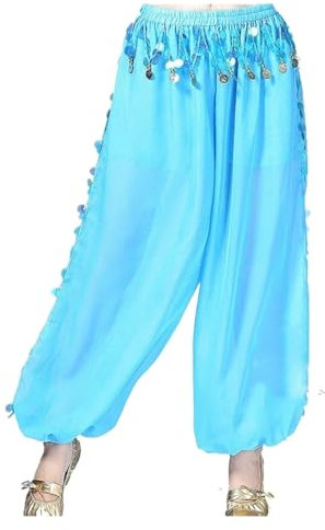 Bauchtanz-Kostüm für Damen, lange Hose, Tribal-Hose, Indien, türkis, one size