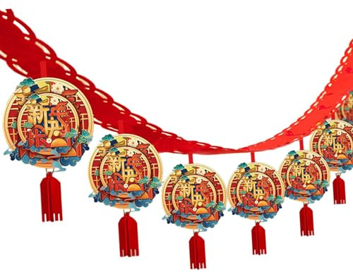 Amagogo Guirlande Suspendue de 3 mètres de l'année du Dragon Chinois 2024, Ornement de Festival de Printemps, décoration de Salle pour Restaurant, b