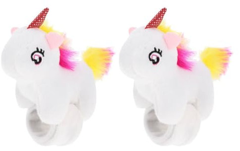 Abaodam Plüsch-Einhorn-Schlagarmband 2 Stück Stofftier-Handgelenkarmbänder Pelzige Druckknopf-Armbänder Flauschige Handgelenksmanschetten Cartoon-Einhorn-Armbänder Spielzeug Für Bett Und