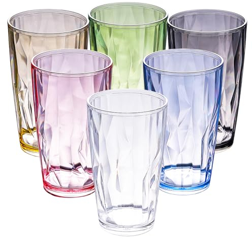 Vasos de agua de plástico, 6 unidades, vasos de plástico coloridos, apilables, juego de vasos de plástico reutilizables, vasos de colores, para casa, fiestas, oficina, camping (470 ml)