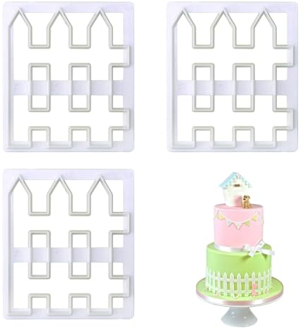 RUIENGCOMM 3Pcs Plastic Fence Fondant Cutters - Cookie Cutter Molds Decorative Cake Border Moulds for Fondant, Biscuit, Cake Decorating