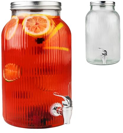 Dispensador de bebidas acanalado con grifo antigoteo, dispensador de agua de cristal con tapa, dispensador de limonada de 6 L