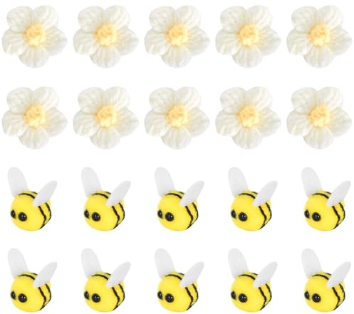 20 Stück Filz-Girlande Bienen, 10 Stück Filz Bienen Deko, Kuscheltier Biene Mini, Filztiere Biene, Streudeko Biene, mit 10 Stück Hhäkelblumen, für DIY Handwerk, Kleidung Dekorationen, Streudeko