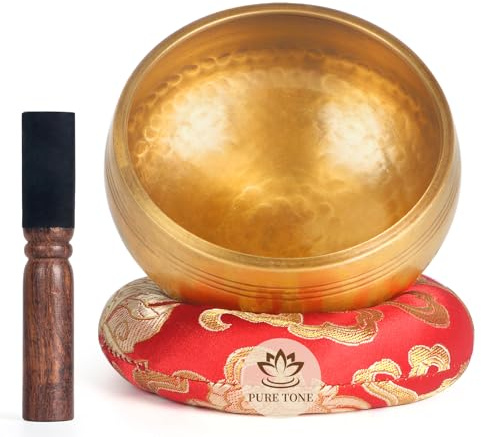 AKLOT HandMade Meditation Singing Bowl: Tibetan Sound Bowl Set with Pure Tone, Sound Bath Bowl with Cushion, Mallet, Spiritual Gift for Chakra Clearing, Healing, Yoga, Prayer, Relaxation (3.5 Inch)