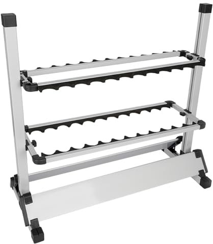 LoyaltyClivia Puntero Caña de Pescar, Soporte para Cañas de Pescar de Aleación de Aluminio, Soporte Portátil, 24 Cañas, 73 cm x 32,5 cm x 72 cm, Plateado