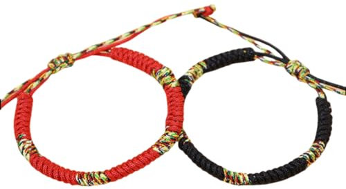 MAGUSHION 2Pcs Buddhist Tibetan Handmade Couple Bracelets,Adjustable Good Luck Kabbalah Bracelet for Women, Men, Teens-Faith Couple Friendship Gift（Black and Red）