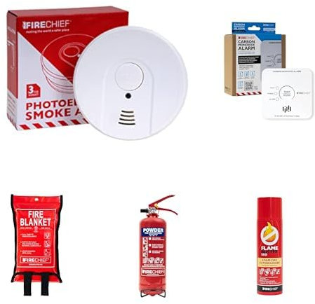 Basic Home & Landlord Fire Safety Pack - Smoke Alarm, Carbon Monoxide Alarm, Fire Blanket, Foam Aerosol Extinguisher, 2kg Powder Extinguisher - Protect Your Home or Rental Property