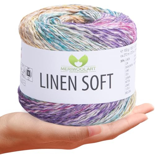 MeriWoolArt® Linen Soft Garn – Premium Naturgarn zum Stricken & Häkeln, 100g Leinengarn Baumwolle Viskose Mischung, atmungsaktiv, weich & umweltfreundlich, ideal für Kleidung, Tücher, DIY 7401