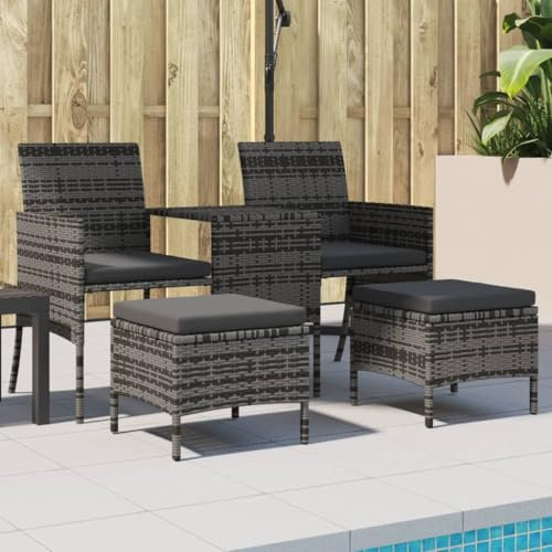 Xichuzi Gartensofa 2-Sitzer mit Tisch und Hockern Grau Poly Rattan, Gartenlounge, Garden Sofa, Balkonmöbel, Gartenmöbel, Loungemöbel - 317627