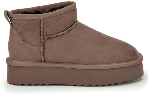 Polar Women s Platform Boots Slippers Faux Suede, Flexible Waterproof Anti Slip Rubber Soles, Fluffy Faux Fur Lined Slip On Slippers, Winter Ladies Walking Shoes for Indoor & Outdoor - Mocha UK 5
