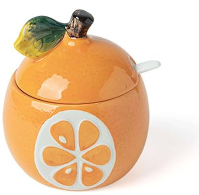 Tazones de azúcar pequeños de Porcelana y cerámica con Tapa, tarros pequeños con Forma de Fruta, saleros y pimenteros, salero y sazonador, tazón Bakey-Naranja-0.3