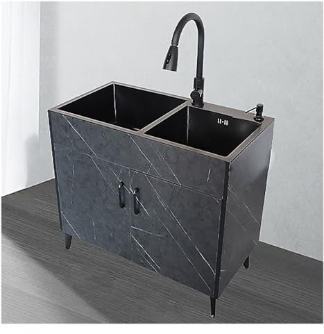 Restaurant Küche Spüle, Doppelwaschbecken,Freistehend Spüle, Standwaschbecken Waschtrog,für Gastronomie, Wäsche, Garten, Garage, Außen Und Innen,Küc(Size:78*43 cm/30.7*16.9 in,Color:Ziehhahn)