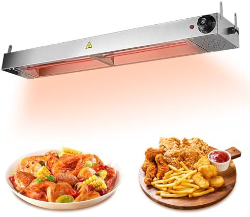 YAOYAOO Lampe Chauffante Cuisine, Professionnelle Lampe Chauffe Plat Infrarouge, Acier Inoxydable Lampe Chauffante Restaurant, Température Réglable 30-85 ℃ (60cm)