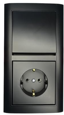 N&L Unterputz, Wechselschalter/-taster mit Wippe und Steckdose mit Abdeckung im 2-fach Rahmen, FORMAT, schwarz, gewölbt