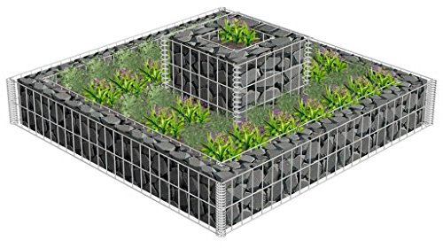 Gecheer Jardinière en Gabion Acier Galvanisé 120x120x20 cm, Jardinière à Gabion, Grille de Mailles Fleur Plante Surélevé Lit Panier de Gabion pour Jardin, Terrasse, Extérieur