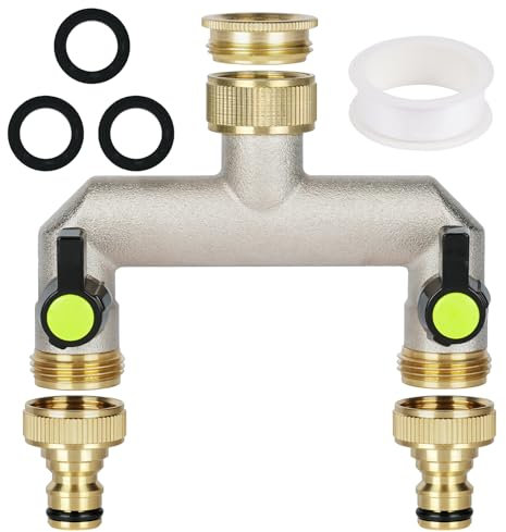 flintronic Robinet Distributeur 2 Voies, Robinet Double Sortie Répartiteur d'eau, Distributeur d'eau 2 Voies 3/4, Adaptateur Robinet Tuyau Arrosage, Connecteur de Robinet 2 Voies pour Maison, Jardin