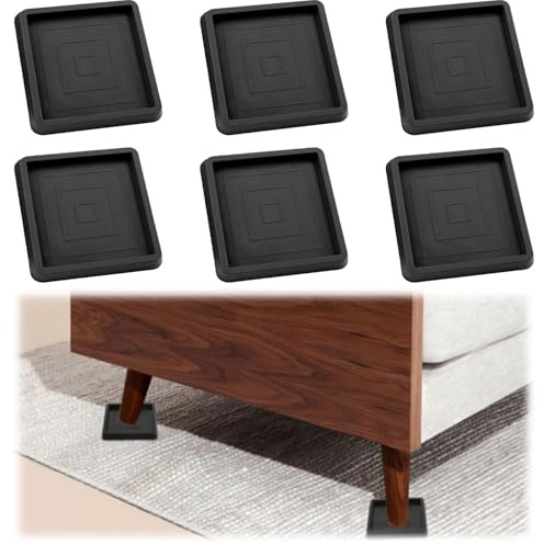 Furniture Coasters Cups 6pcs - Rubber Furniture Feet Caster Cups Floor Protectors Square Table Chairs Legs Cup Pads for Carpet Floors Piano Sofa