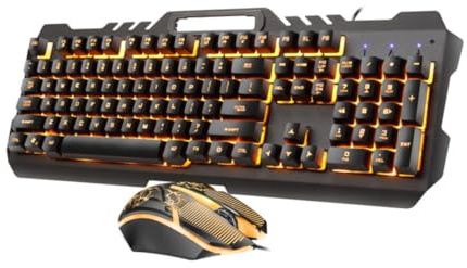 Lurrose Set Tastiera USB Retroilluminata Rgb e Mouse da Ufficio Foro Anti-schizzi, Accessori per Gaming e Lavoro, Design Metallico e Installazione Semplice