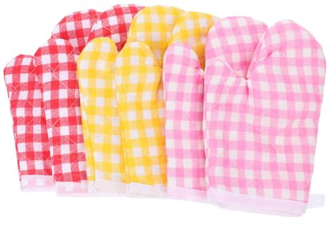 KOCKSHION 3 Pairs Checkered Oven Mitts Small Hands Heat Resistant Thermal Gloves for Baking Cooking Bbq Microwave Use Breathable Soft Protective Mittens