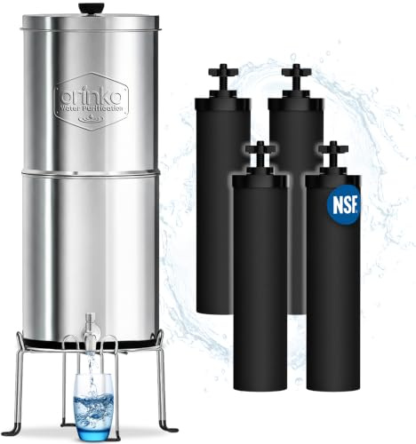 ORINKO Filtre à Eau par Gravité 8,5 L avec 4 Cartouches, Purificateur d'Eau avec Charbon Actif, Fontaine Filtrante pour Eau du Robinet, Eau de Pluie et Plus, Filtration Avancée