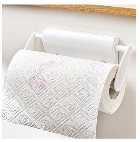 YoHyien Küchenrollenhalter Wand, Küchenpapierhalter ohne Bohren, Küchen Papierrollenhalter Selbstklebend, Verstellbare Breite und Einhand-Bedienung, Küchenrolle Halterung Hängend (Weiß)