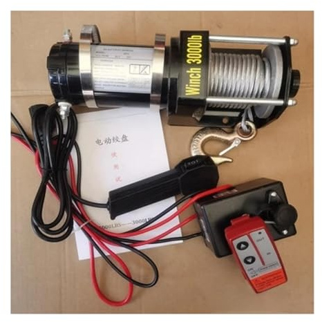 Cabrestante eléctrico portátil de 2000 lb a 3000 lb, 12 V y 24 V, for coche, camión, barcaza, remolque, herienta manual, extractor de cable de acero,Extremadamente Duraderos(50010046-01 3000 12V)