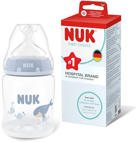 NUK First Choice Biberon | 0+ mesi | 150 ml | Biberon anti-colica | PP | Indicatore di controllo della temperatura | Balena | Confezione da 1