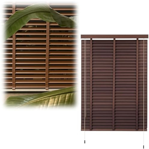 WZDXFNLD 5cm Horizontal Solid Wood Blinds 30 50 60 80 90 125 135 145 155 cm Wide, Darkening Privacy Wooden Venetian Blind Shades, Cordless Light Filtering Windows Blinds for Home Bathroom(Brown)