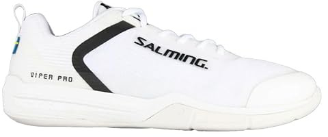 Salming Viper Pro Squash-Schuhe für Herren, niedrig, in 5 Farben erhältlich, abriebfest, Pickleball, Racquetball, Padel, Hallensportarten, Weiß/Schwarz, 43 EU