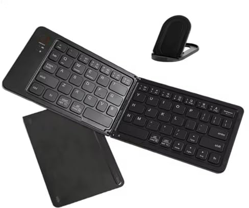 Foldable Bluetooth Keyboard, Ultra-Slim Portable Pocket Rechargeable Wireless Mini Travel Accessory Compatible with Windows/iOS/Android Smartphone/Tablet/Ipad/iPhone/Laptop/Universal (Black)