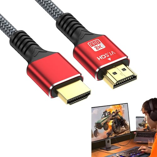Ailah Câble HDMI 2.1 5m, 8K@60Hz / 4K@120Hz, 48Gbps, HDR10+, eARC, VRR, ALLM, connecteurs plaqués or, câble tressé nylon