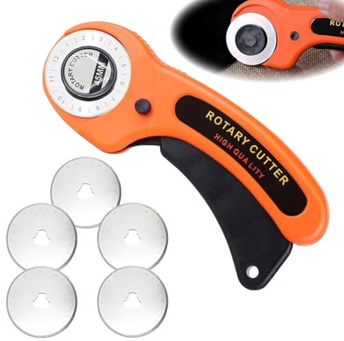 45 Mm Rollschneider Stoff Mit 5 Ersatzklingen Und Sicherheitsverriegelung,Geeignet FüR Stoffschneider,Leder,NäHen,Quilten Und Basteln Rotary Cutter,Ergonomisch Geschenkpapier Schneider (Pink)