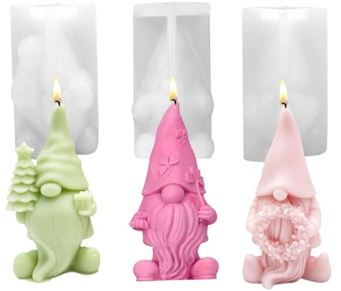 3 pezzi Stampi in silicone a forma di gnomo, Stampo per Candela di Babbo Natale, Stampo in Silicone 3D per Nano per Decorazione natalizia fai da te con candele aromaterapia