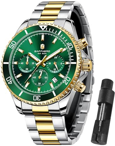SAPPHERO Uhren Herren Chronograph Analog Quarz 50M Wasserdicht Armbanduhr Herren Mode Lässig Business Herrenuhren mit Kalender Edelstahlarmband Uhr Geschenk für Männer