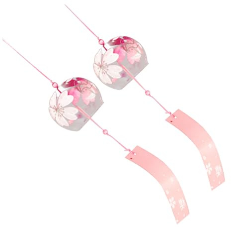 jojofuny 2 pièces Mobilier Éolien Japonais Verre avec Motif Fleurs de Cerisier Pendants Suspendus pour Décoration Jardin Extérieur Zen Élégant et Léger Cadeau Souhaits