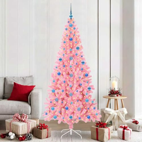 Árbol De Navidad Artificial Rosa 210 Cm con Soporte Resistente De PVC, 300 Luces LED Blanco Cálido, Montaje Fácil, Diseño Moderno, Decoración para Interior y Exterior, Christmas Tree